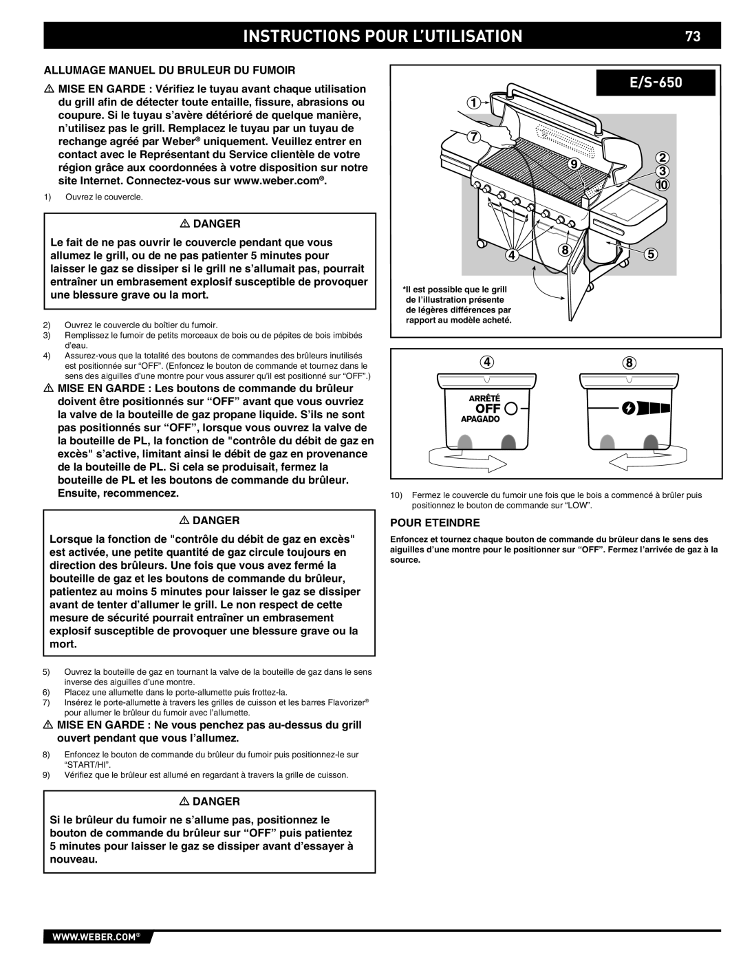 Summit E/S-620/650 manual Allumage Manuel DU Bruleur DU Fumoir 
