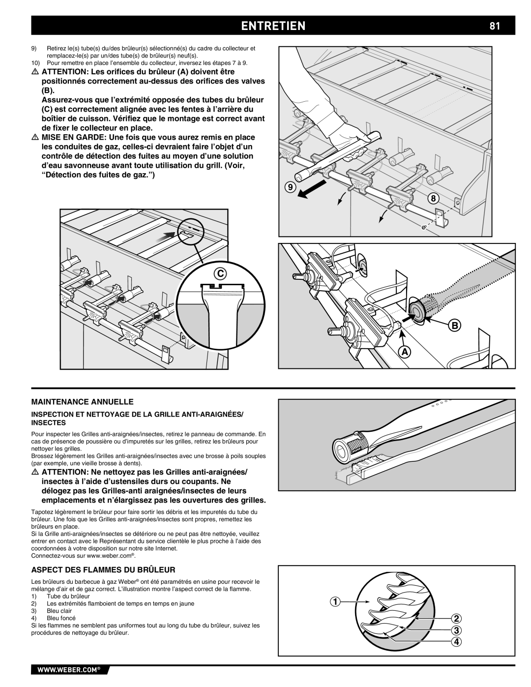 Summit E/S-620/650 manual ENTRETIEN81, Maintenance Annuelle, Aspect DES Flammes DU Brûleur 