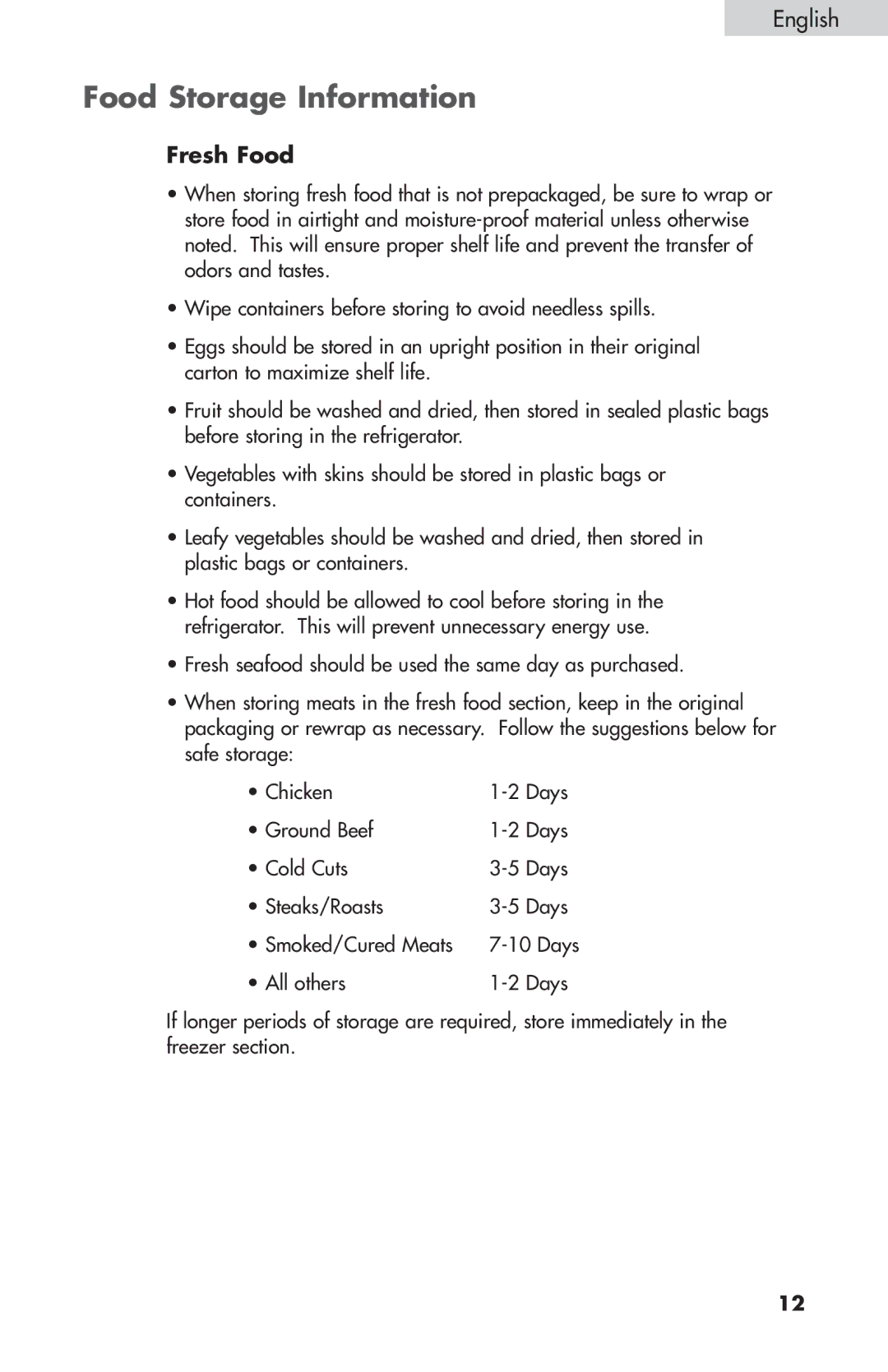 Summit FF-1074W, FF-874W, FF-1274W user manual Food Storage Information, Fresh Food 