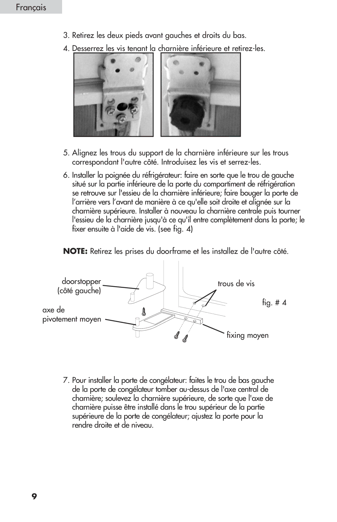 Summit FF-1074W, FF-874W, FF-1274W user manual Doorstopper, Côté gauche 