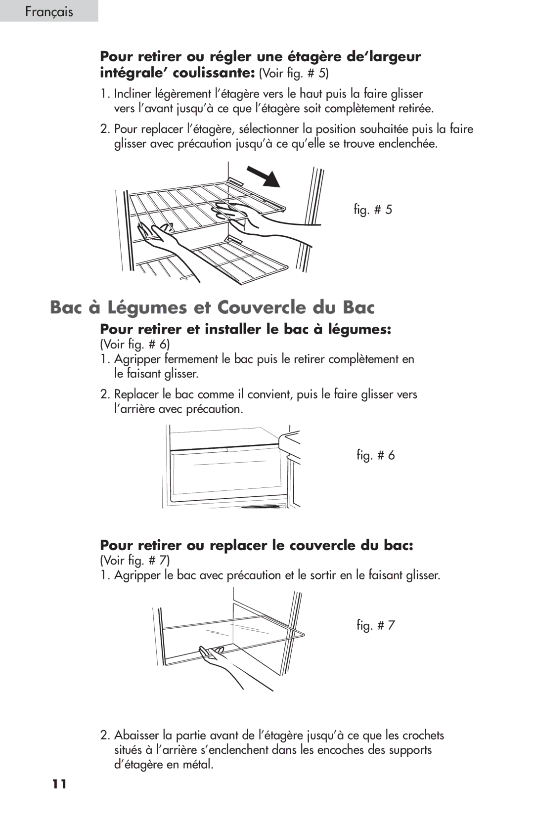 Summit FF-874W, FF-1074W, FF-1274W user manual Bac à Légumes et Couvercle du Bac, Fig. # 