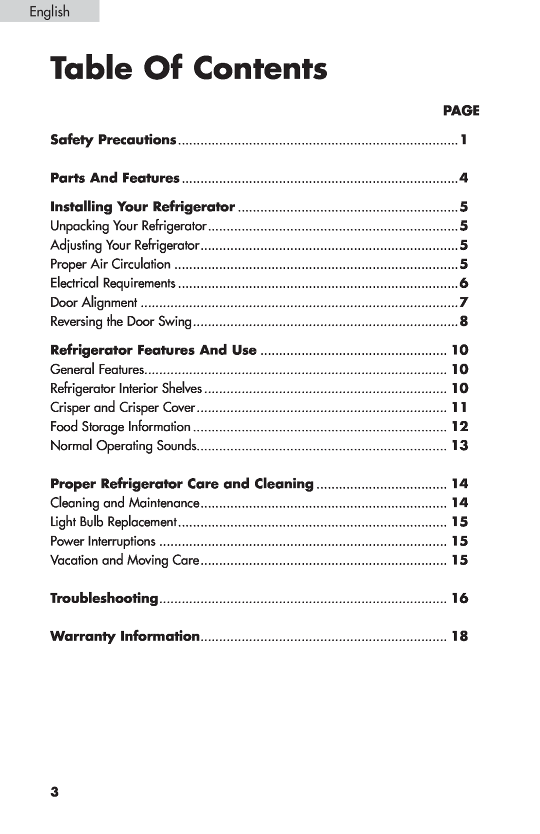 Summit FF-1074W, FF-874W, FF-1274W user manual Table Of Contents, English, Page 