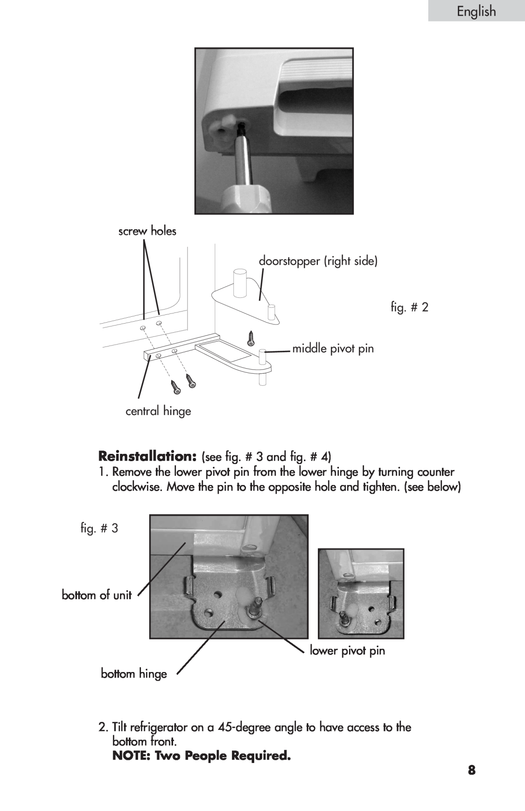 Summit FF-874W, FF-1074W, FF-1274W user manual NOTE Two People Required 