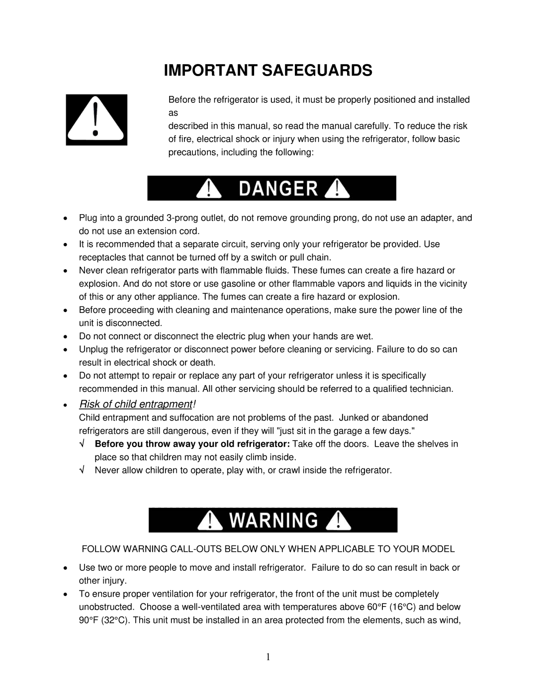 Summit FF28L instruction manual Important Safeguards 