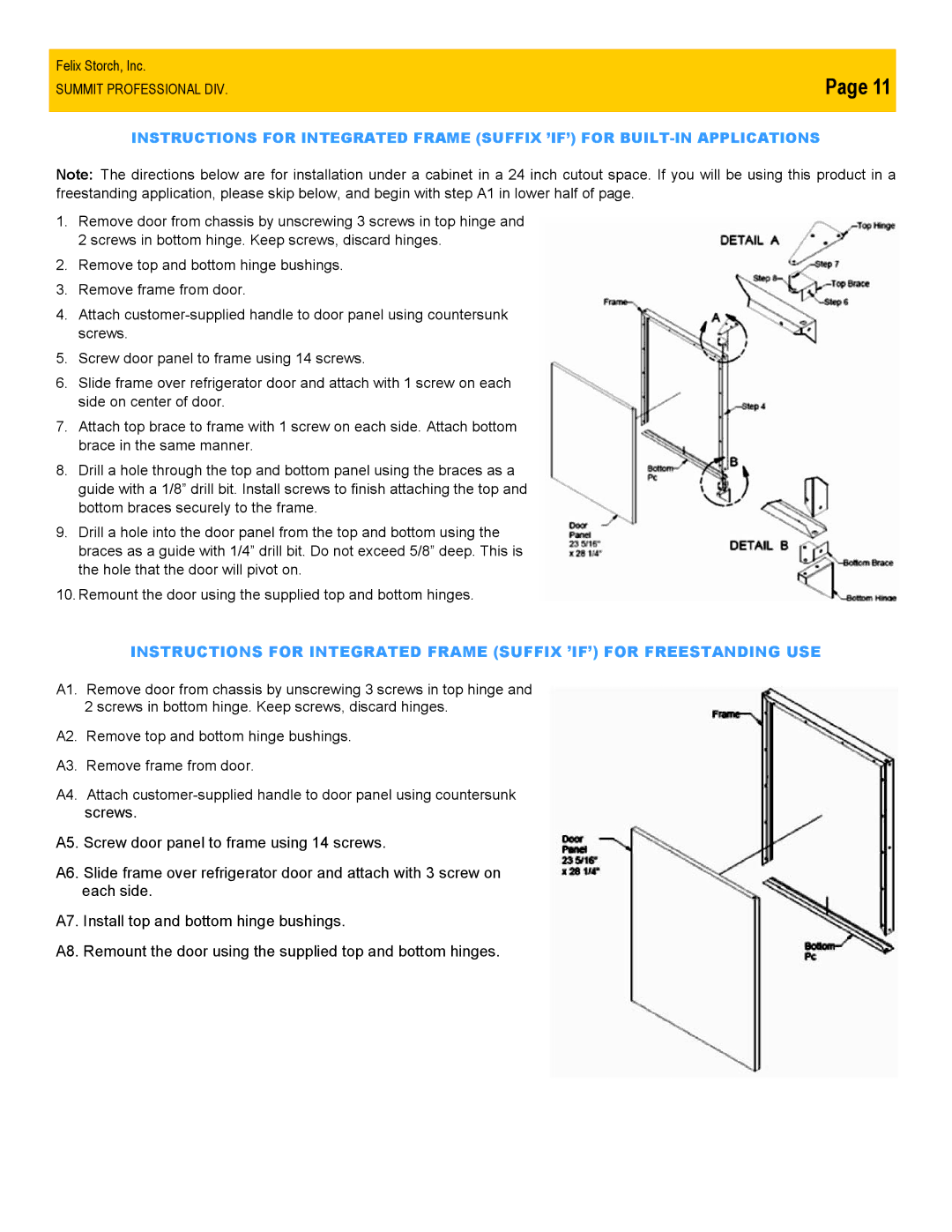 Summit FF7LBISSTB owner manual Summit Professional DIV 