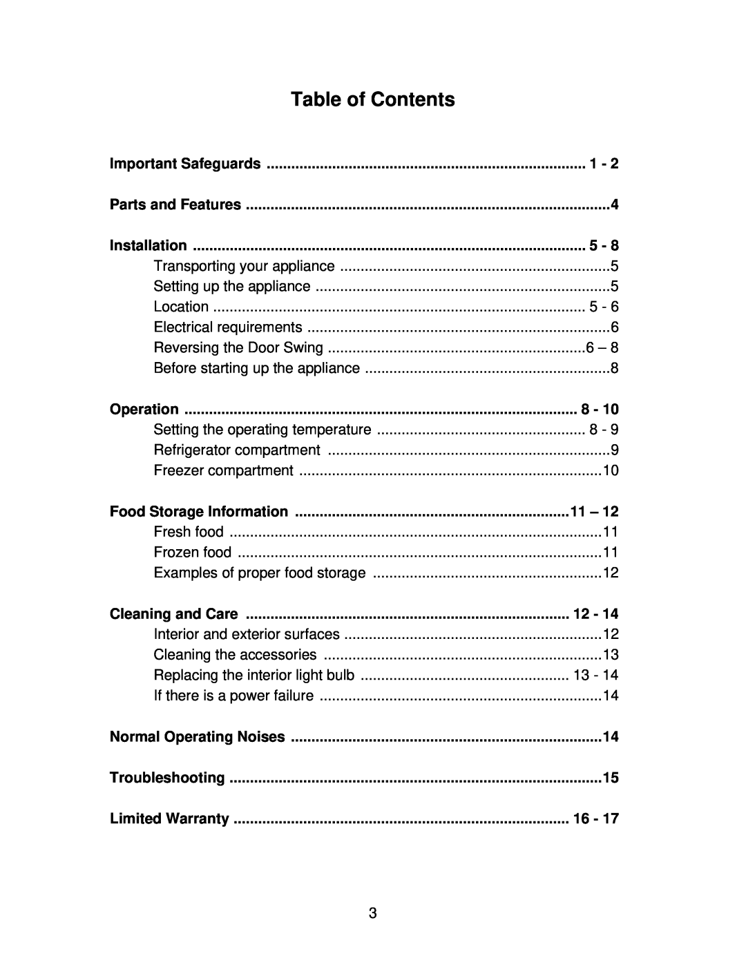Summit FFBF285SS user manual Table of Contents 