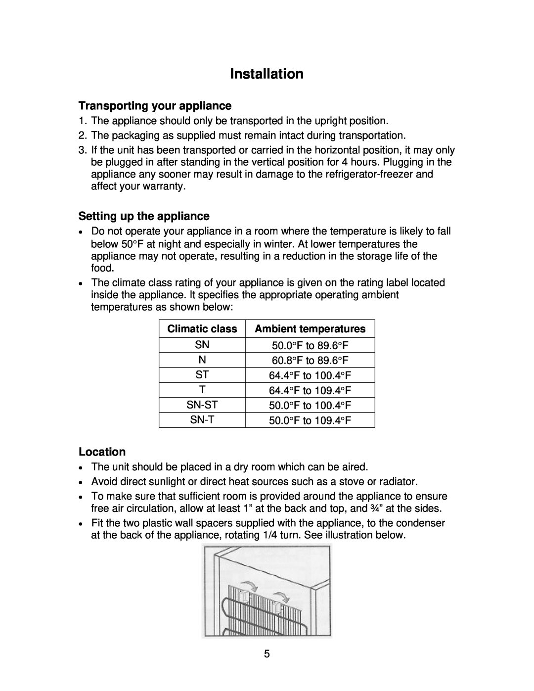 Summit FFBF285SS user manual Installation, Transporting your appliance, Setting up the appliance, Location 