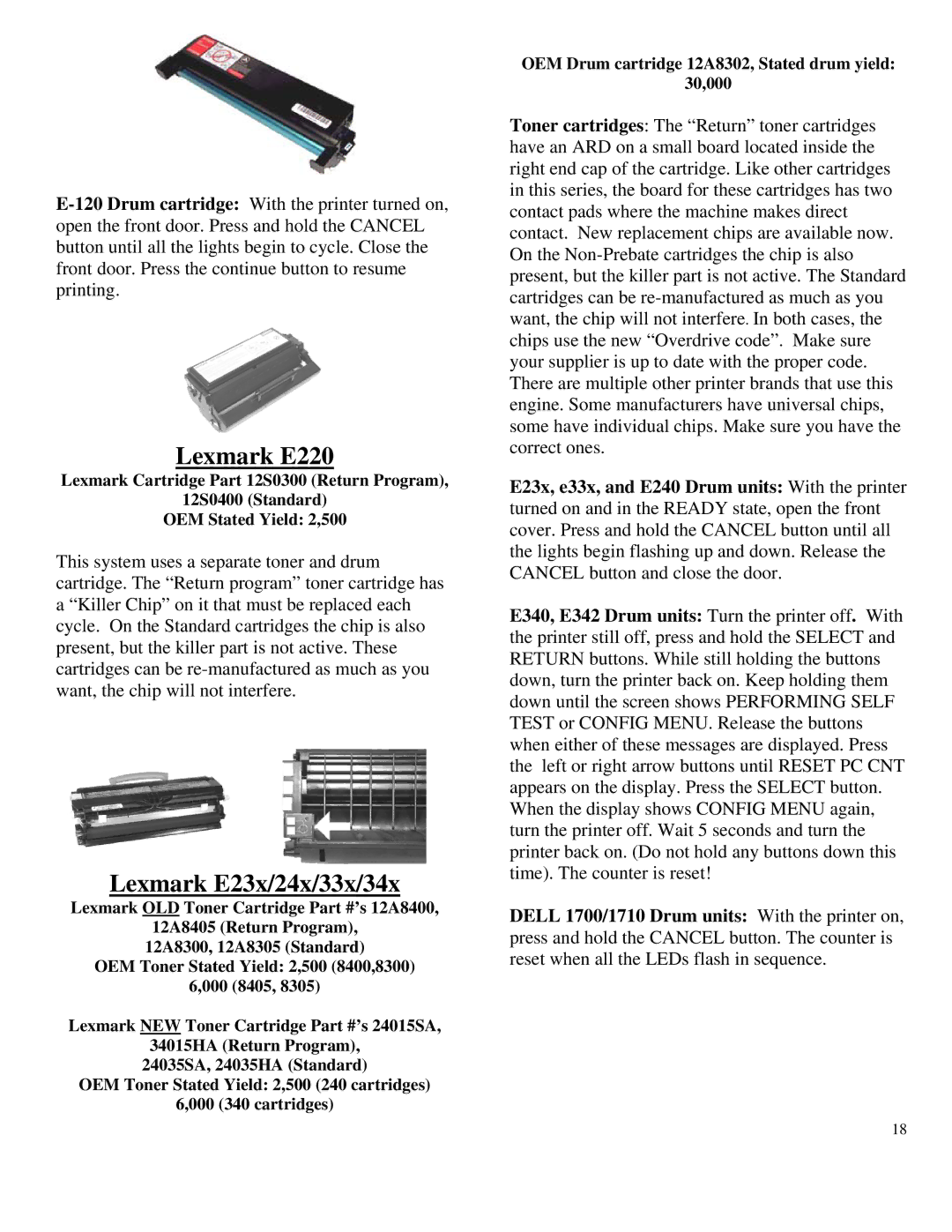 Summit HL-630 OPC manual Lexmark E220, Lexmark E23x/24x/33x/34x 