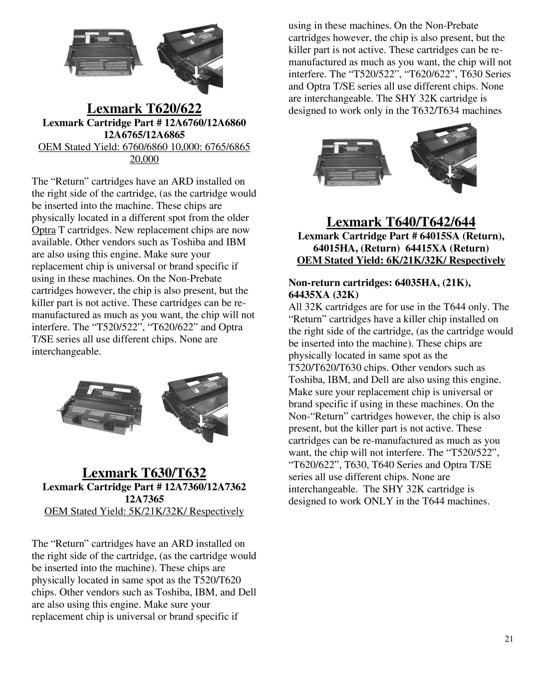 Summit HL-630 OPC Lexmark T620/622, Lexmark T630/T632, Lexmark T640/T642/644, Lexmark Cartridge 12A7360/12A7362 12A7365 