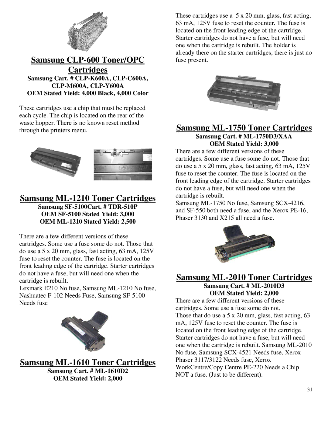 Summit HL-630 OPC Samsung CLP-600 Toner/OPC Cartridges, Samsung ML-1210 Toner Cartridges, Samsung ML-1610 Toner Cartridges 