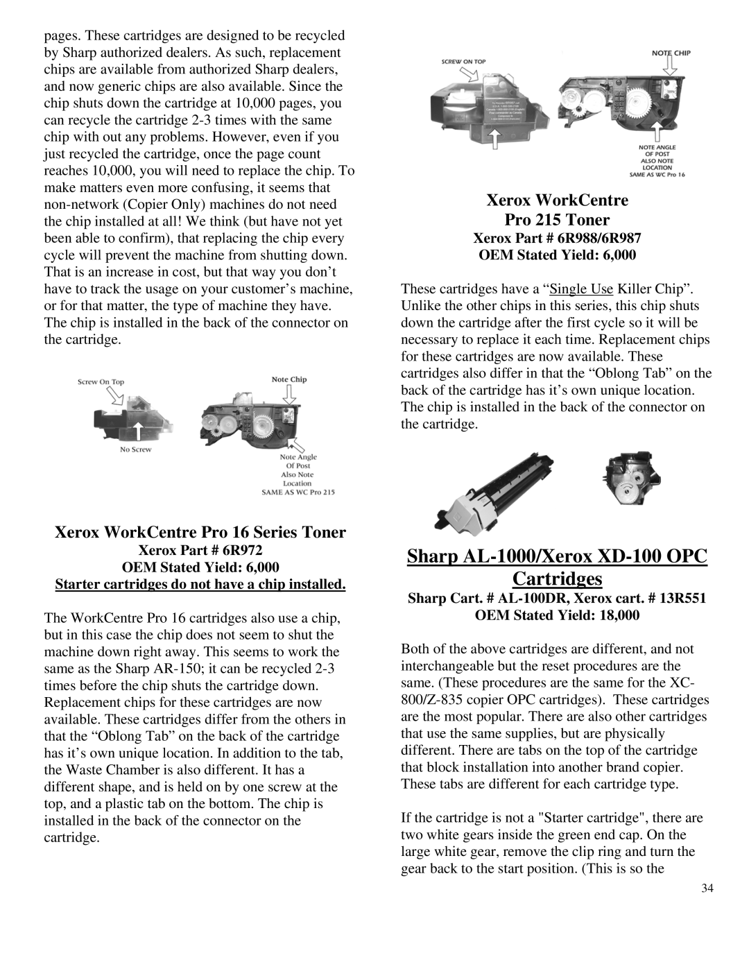 Summit HL-630 OPC manual Sharp AL-1000/Xerox XD-100 OPC Cartridges, Xerox WorkCentre Pro 215 Toner 