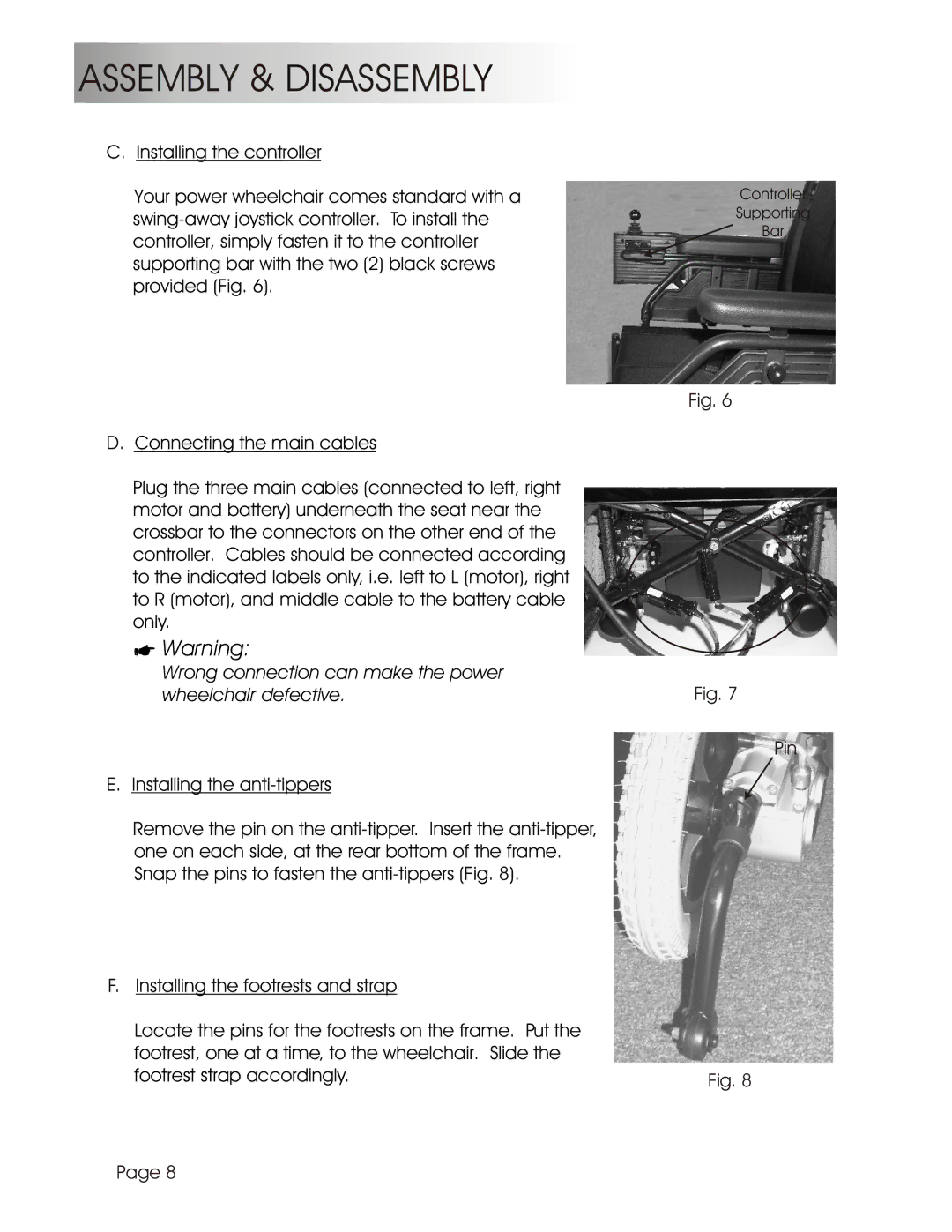 Summit HP-1L, HP-1S user manual Wrong connection can make the power wheelchair defective 