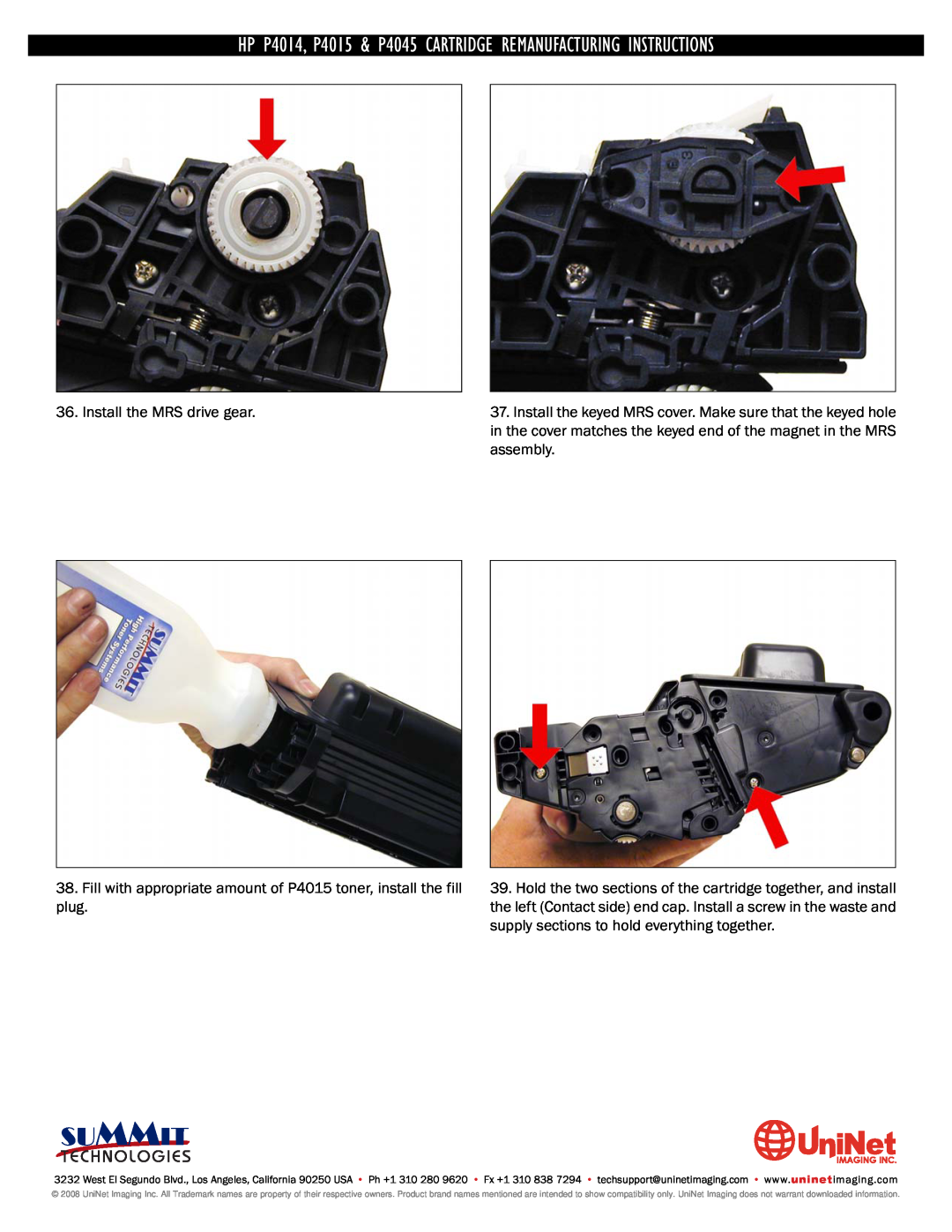 Summit P4014, P4045, P4015 manual Summit, Install the MRS drive gear 