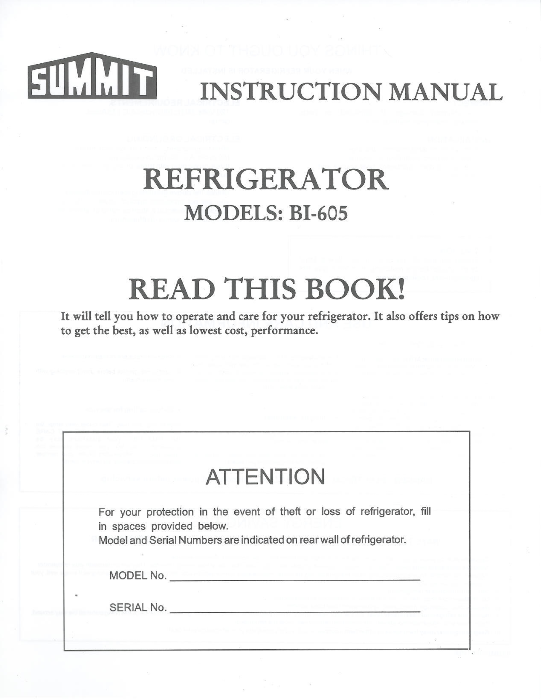 Summit RPC29BL manual 