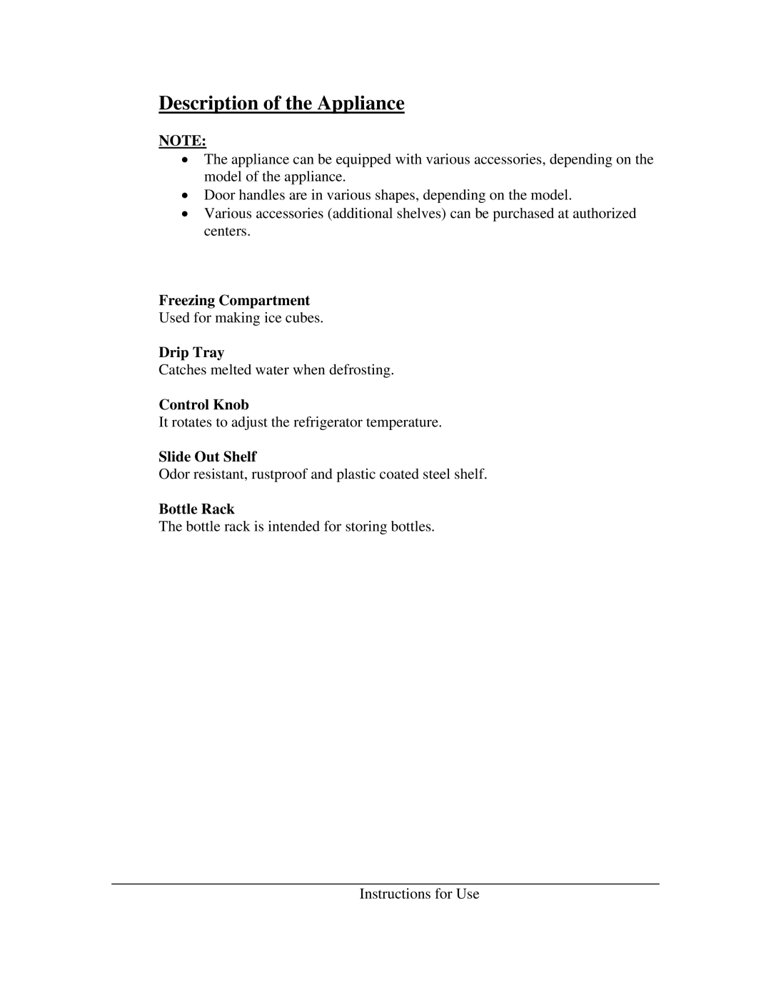 Summit S-23L, SW-23, CSW-34 instruction manual Description of the Appliance 