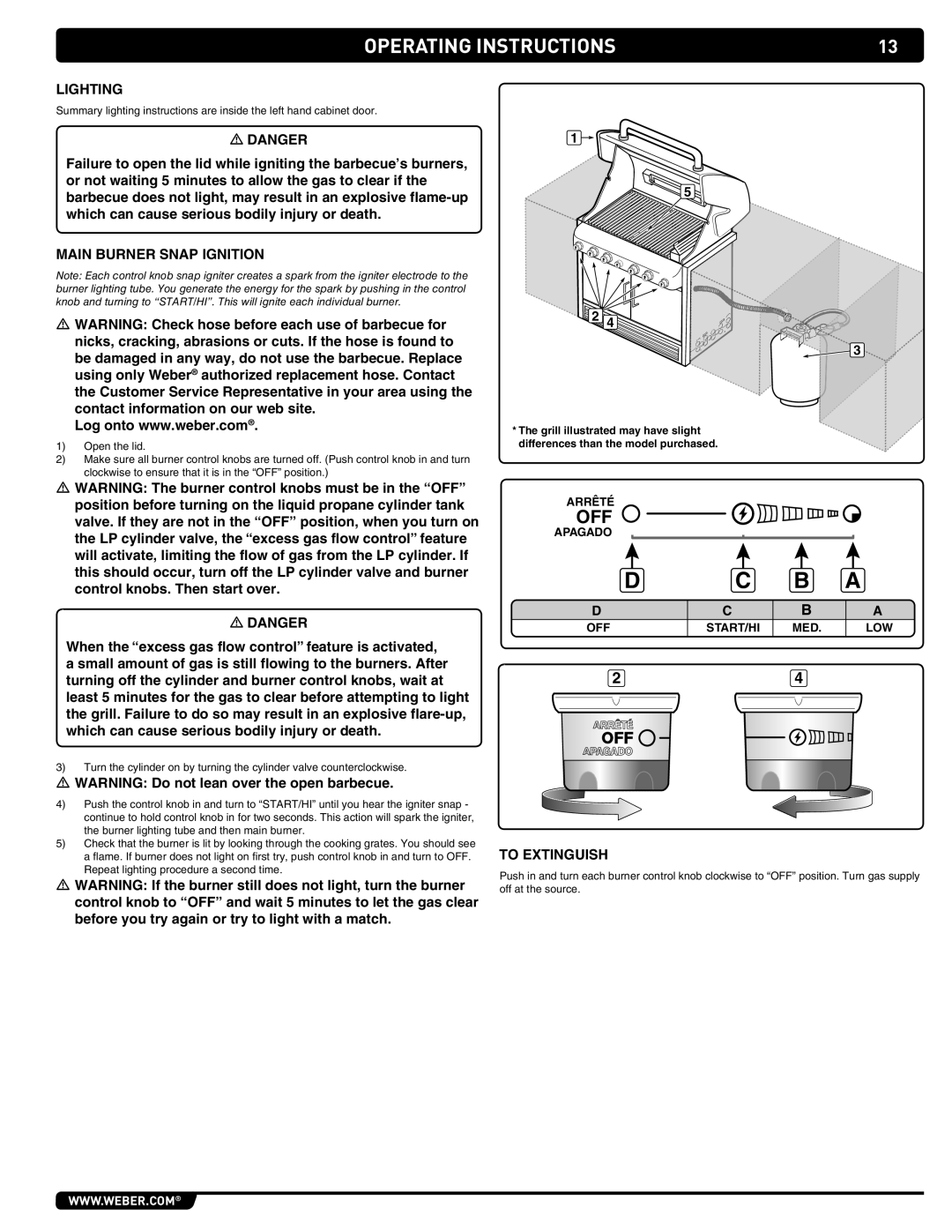 Summit S-460 manual Operating Instructions, Lighting, To Extinguish 