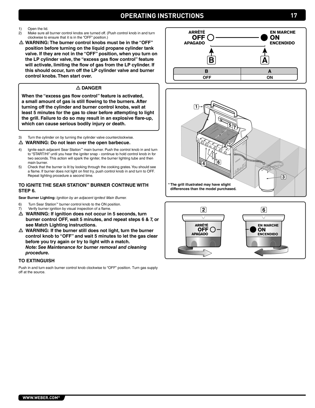 Summit S-460 manual To ignite the Sear Station burner continue with Step, Open the lid 