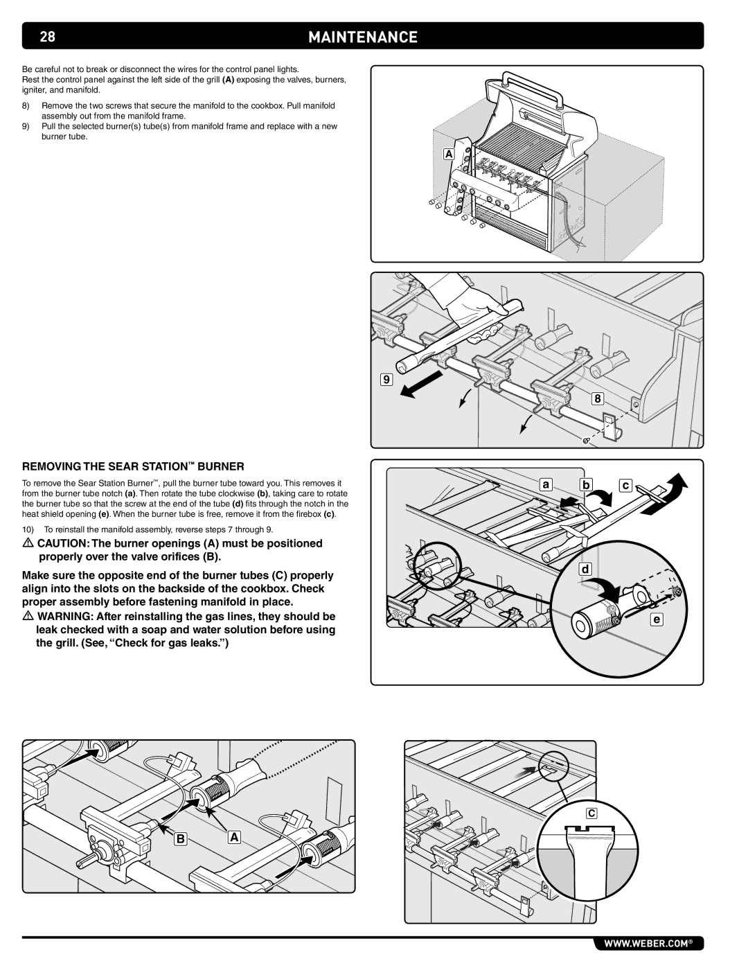 Summit S-460 manual Removing the sear Station Burner 