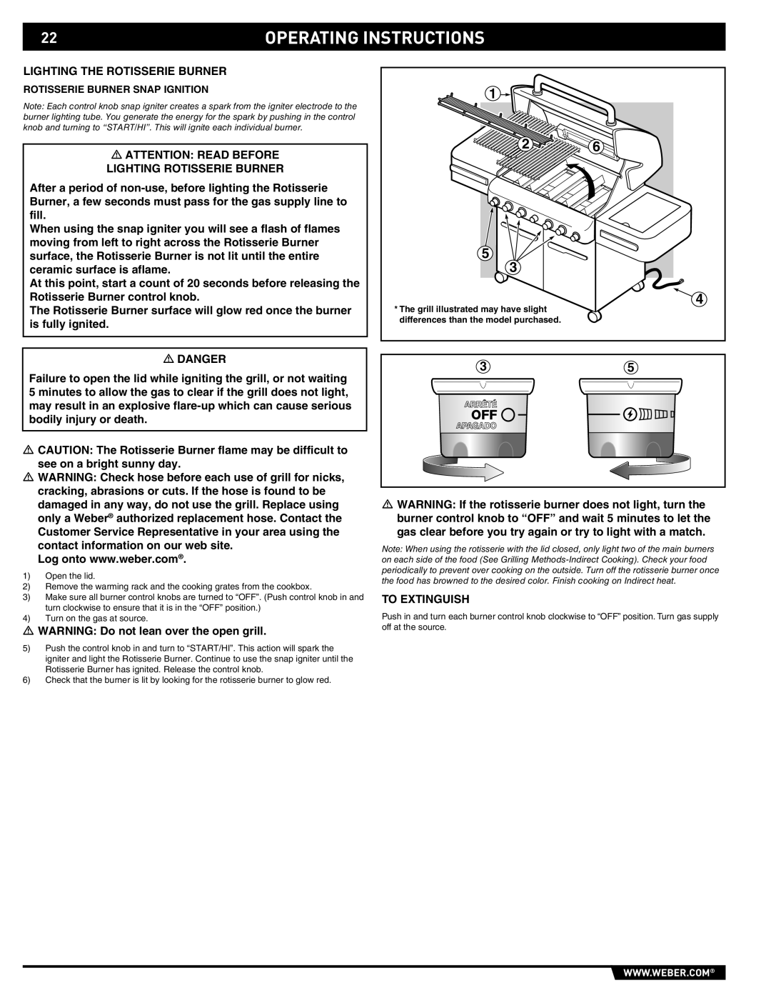 Summit S-470 manual Lighting the Rotisserie Burner, Lighting Rotisserie Burner, Rotisserie Burner Snap Ignition 