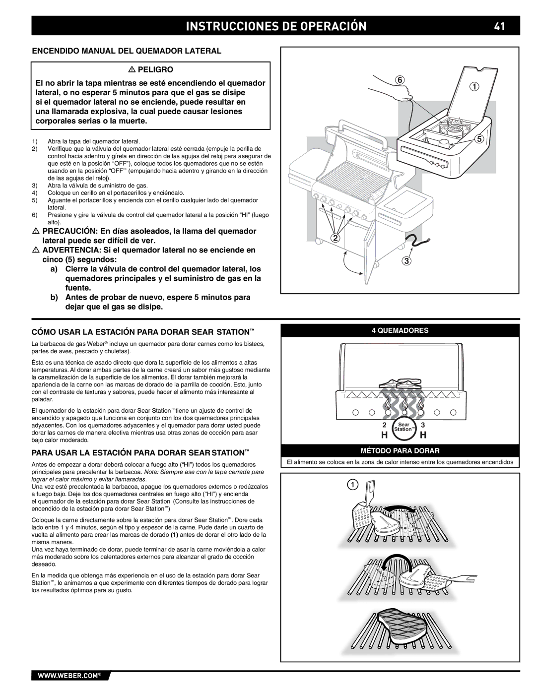 Summit S-470 manual Encendido Manual DEL Quemador Lateral Peligro, Cómo Usar LA Estación Para Dorar Sear Station 