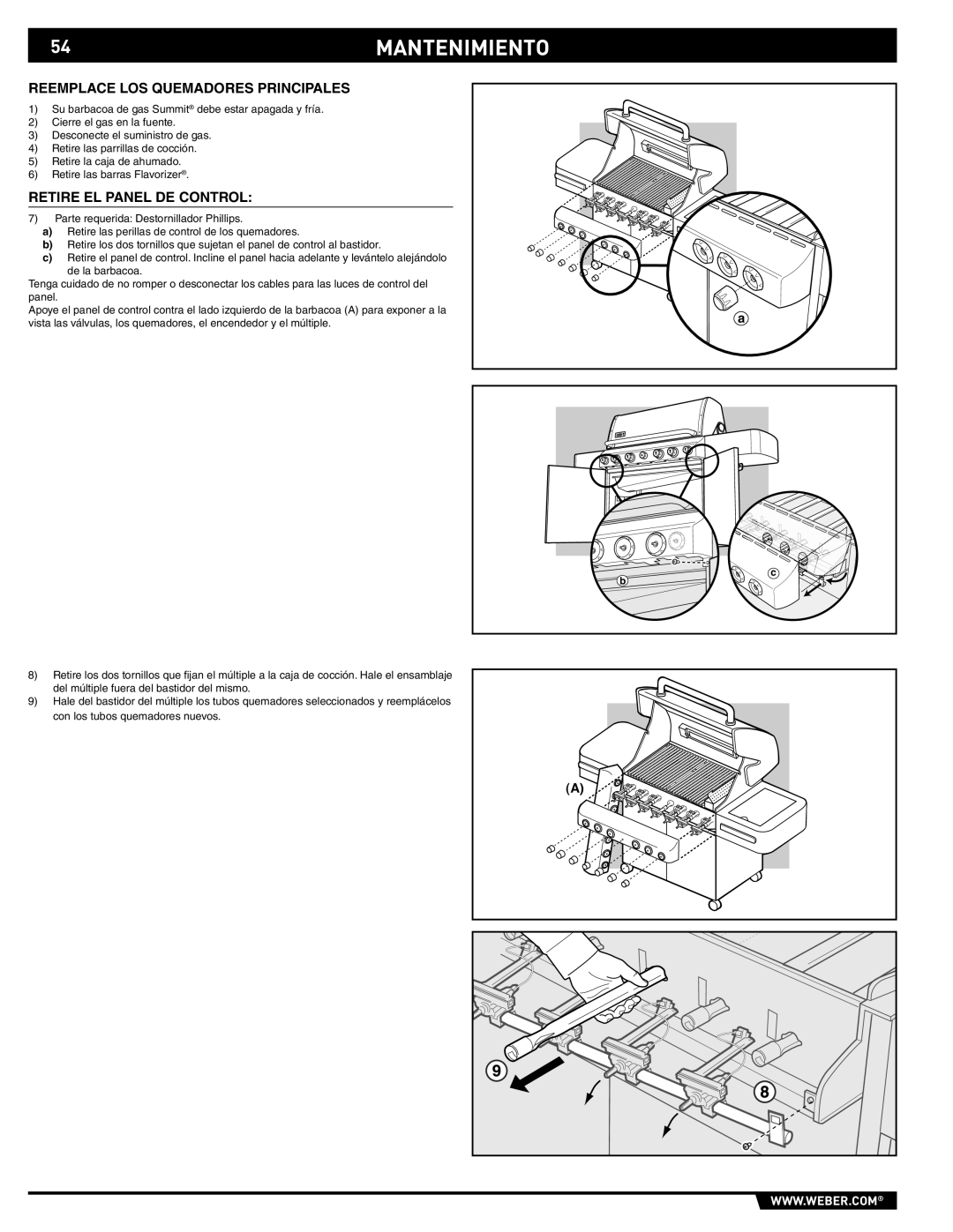 Summit S-470 manual 54MANTENIMIENTO, Reemplace LOS Quemadores Principales 