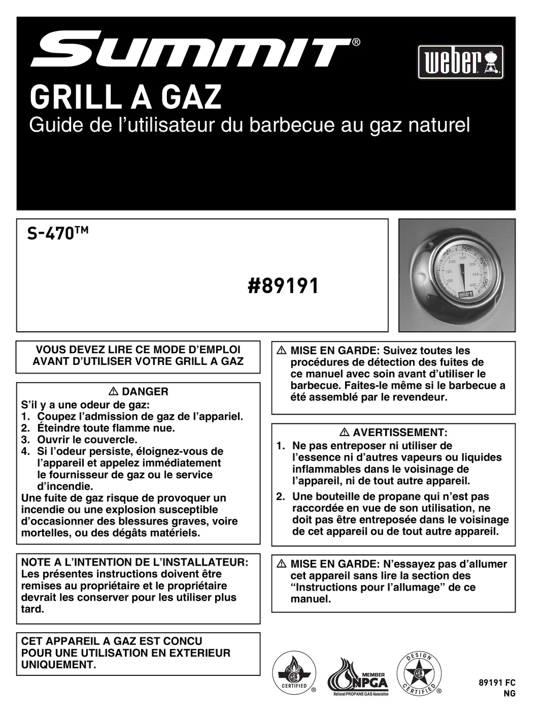 Summit S-470 manual Grill a GAZ 