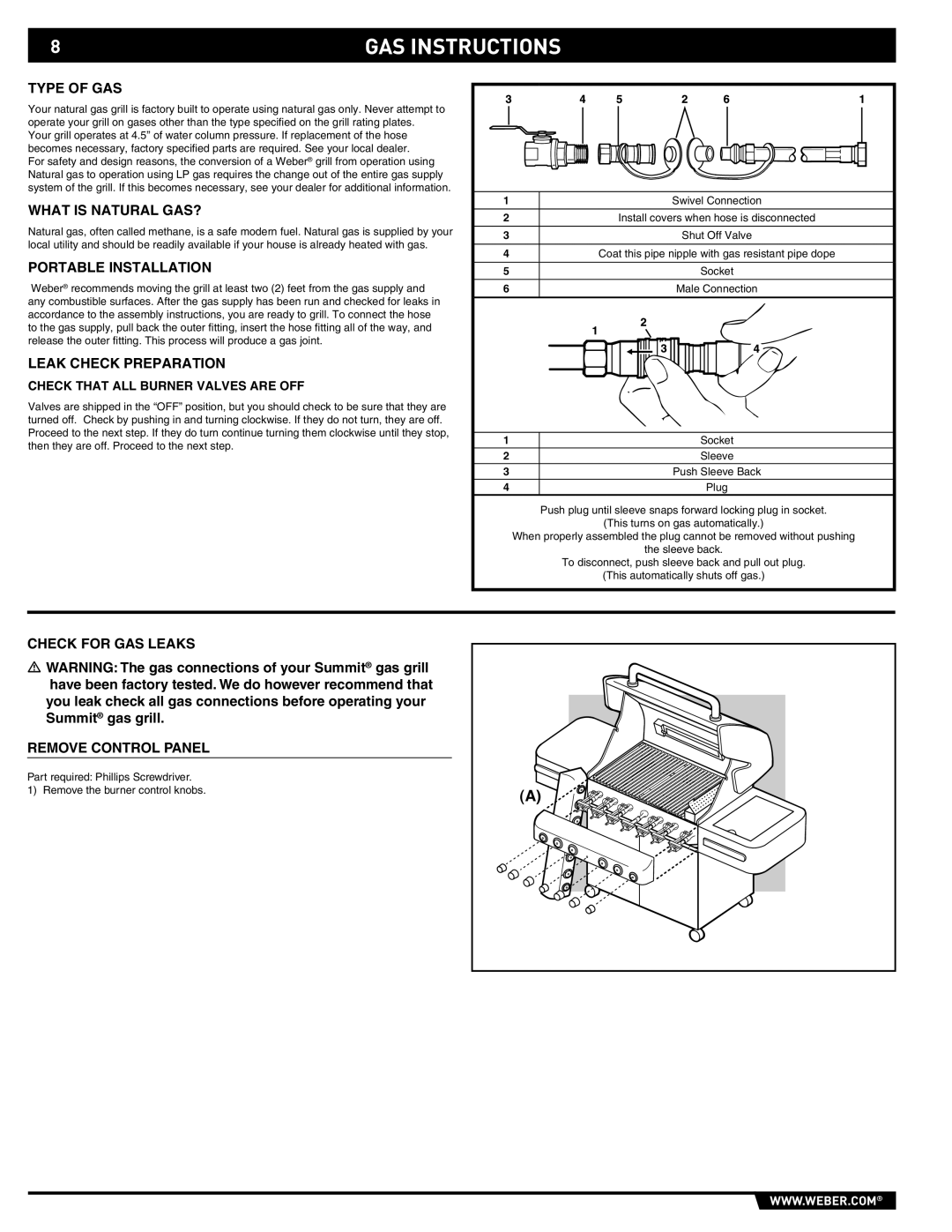 Summit S-470 manual Type of GAS, What is Natural GAS?, Portable Installation, Leak Check Preparation 