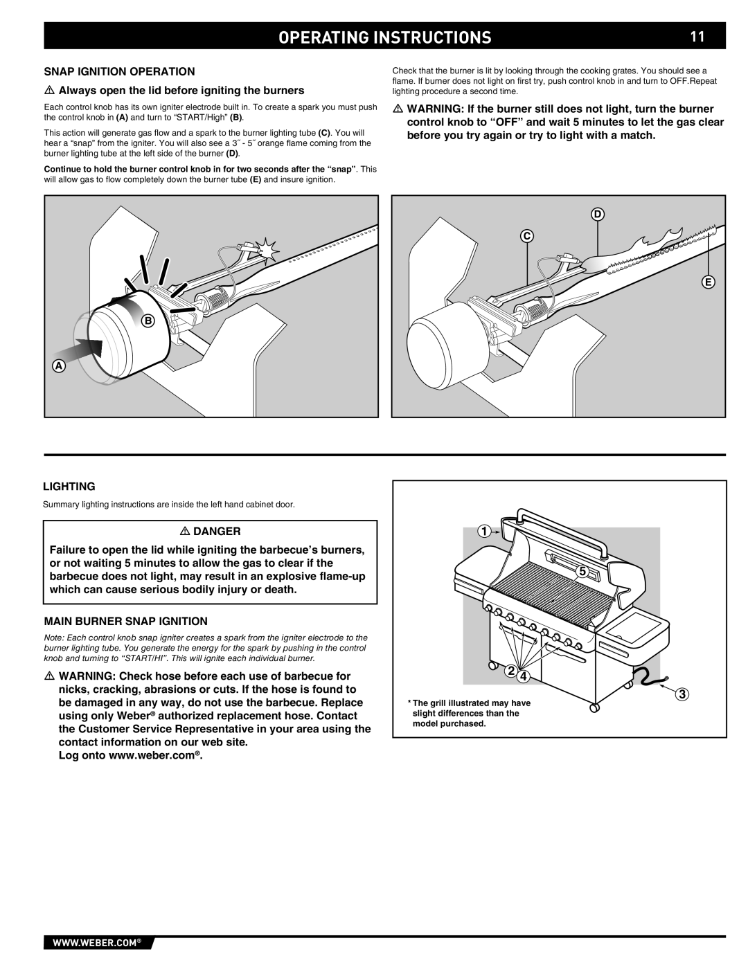 Summit S-670 manual Operating Instructions, Snap Ignition Operation, Lighting, Main Burner Snap Ignition 