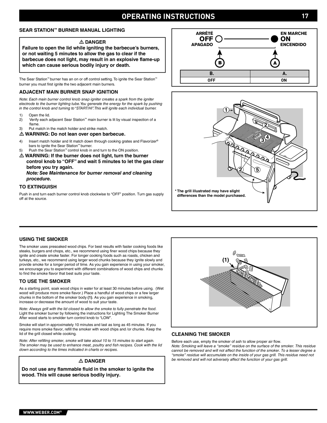 Summit S-670 manual Sear Station Burner Manual Lighting, Using the Smoker, To USE the Smoker, Cleaning the Smoker 