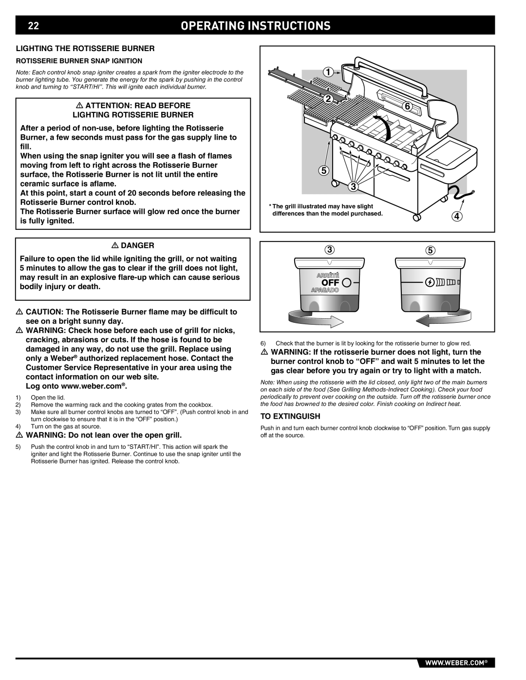 Summit S-670 manual Lighting the Rotisserie Burner, Lighting Rotisserie Burner, Rotisserie Burner Snap Ignition 