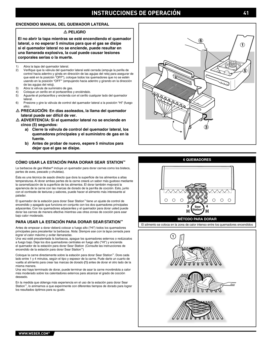 Summit S-670 manual Encendido Manual DEL Quemador Lateral Peligro, Cómo Usar LA Estación Para Dorar Sear Station 