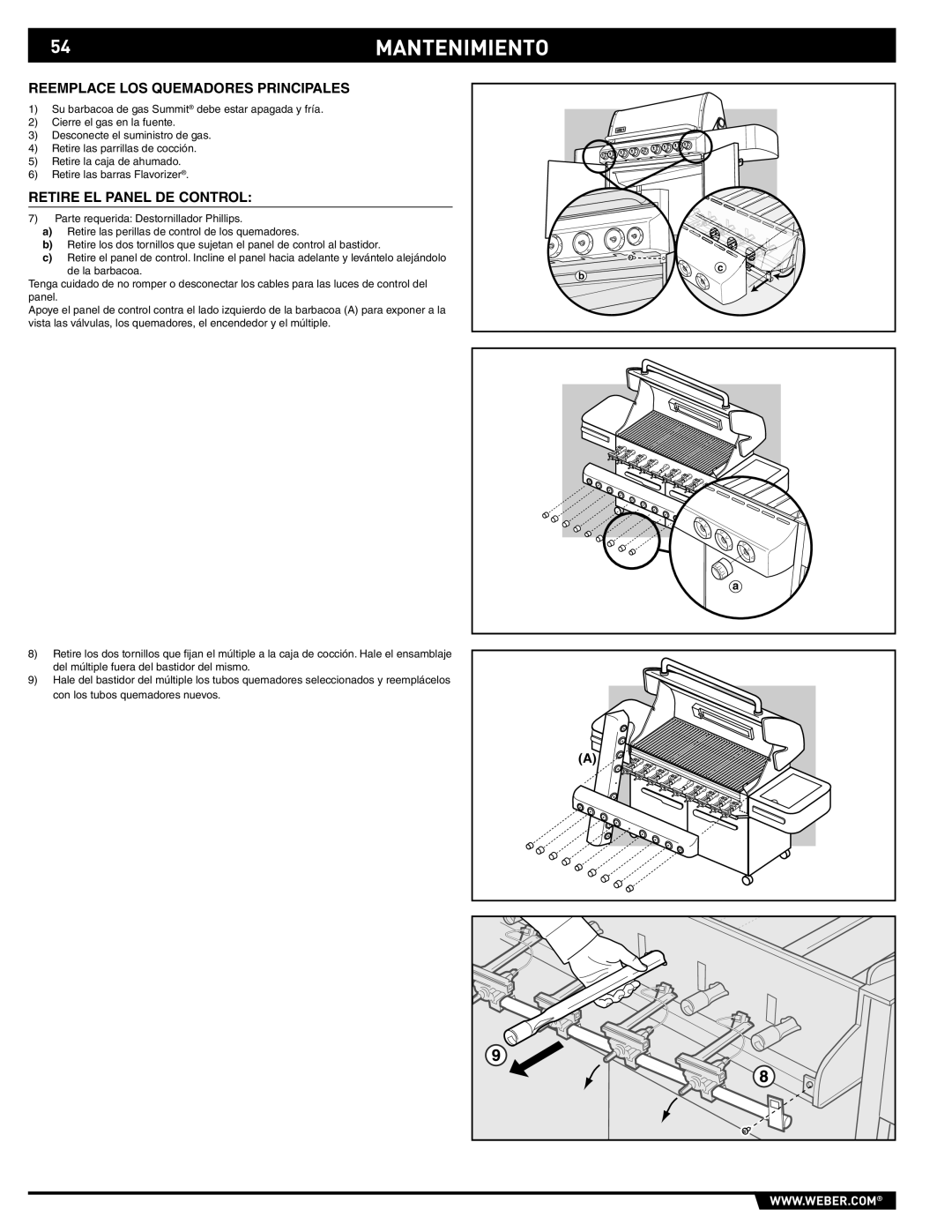 Summit S-670 manual 54MANTENIMIENTO, Reemplace LOS Quemadores Principales 