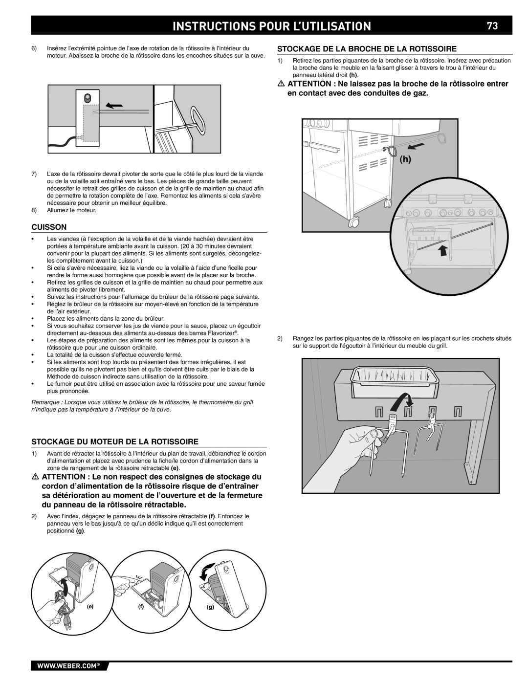 Summit S-670 manual Stockage DE LA Broche DE LA Rotissoire, Cuisson, Stockage DU Moteur DE LA Rotissoire 