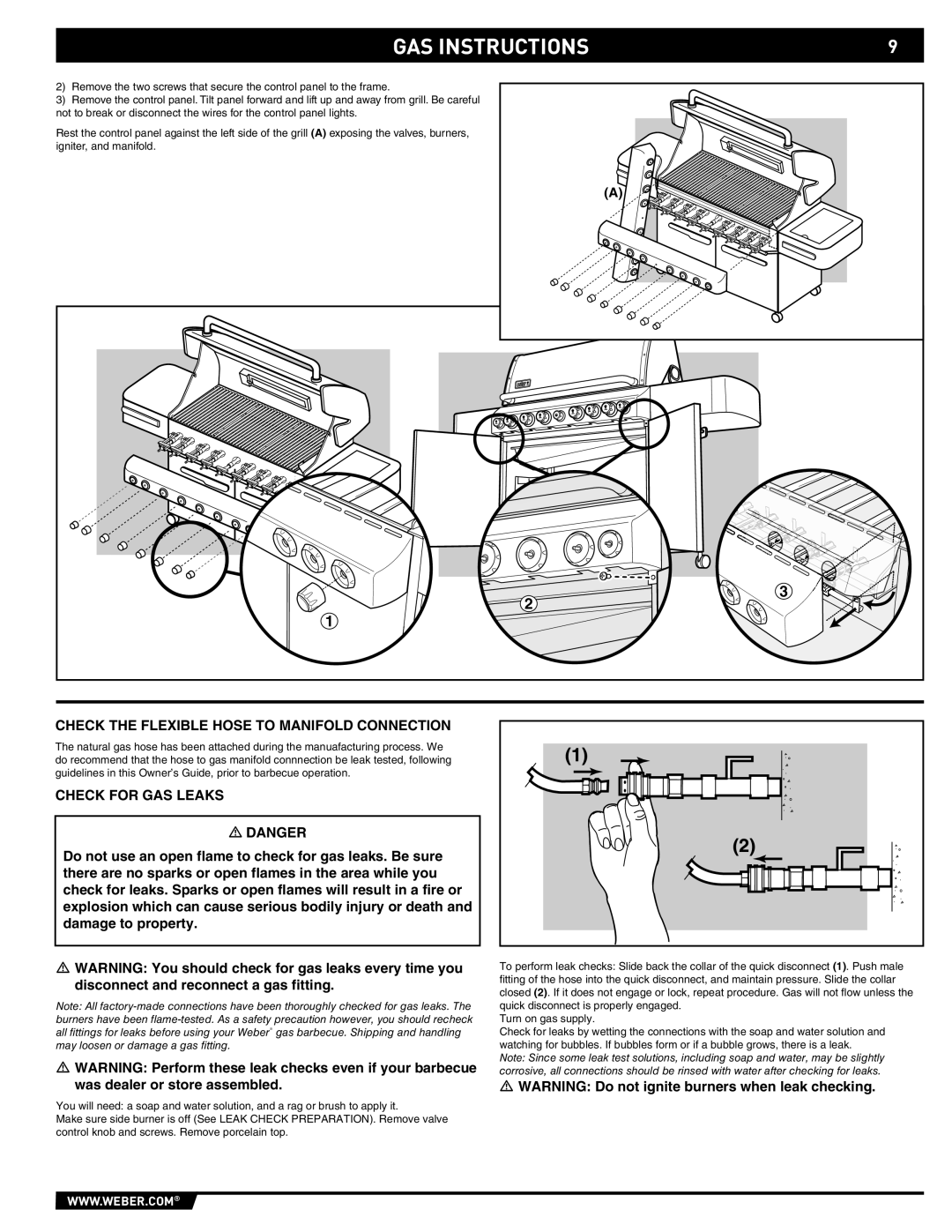 Summit S-670 manual Check the Flexible Hose to Manifold Connection, Check for GAS Leaks 