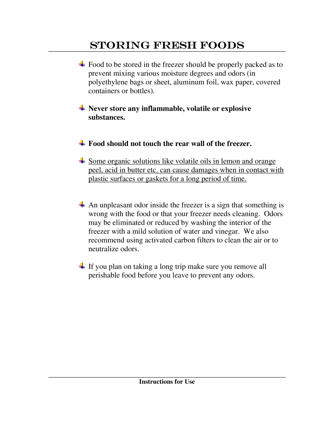 Summit SCFF-55 instruction manual Storing Fresh Foods 