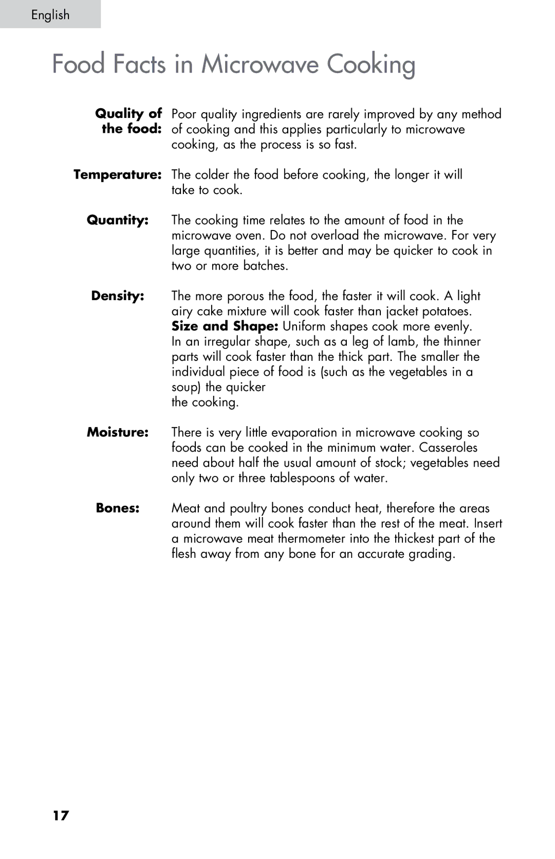 Summit SM900WH, SM900BL user manual Food Facts in Microwave Cooking 