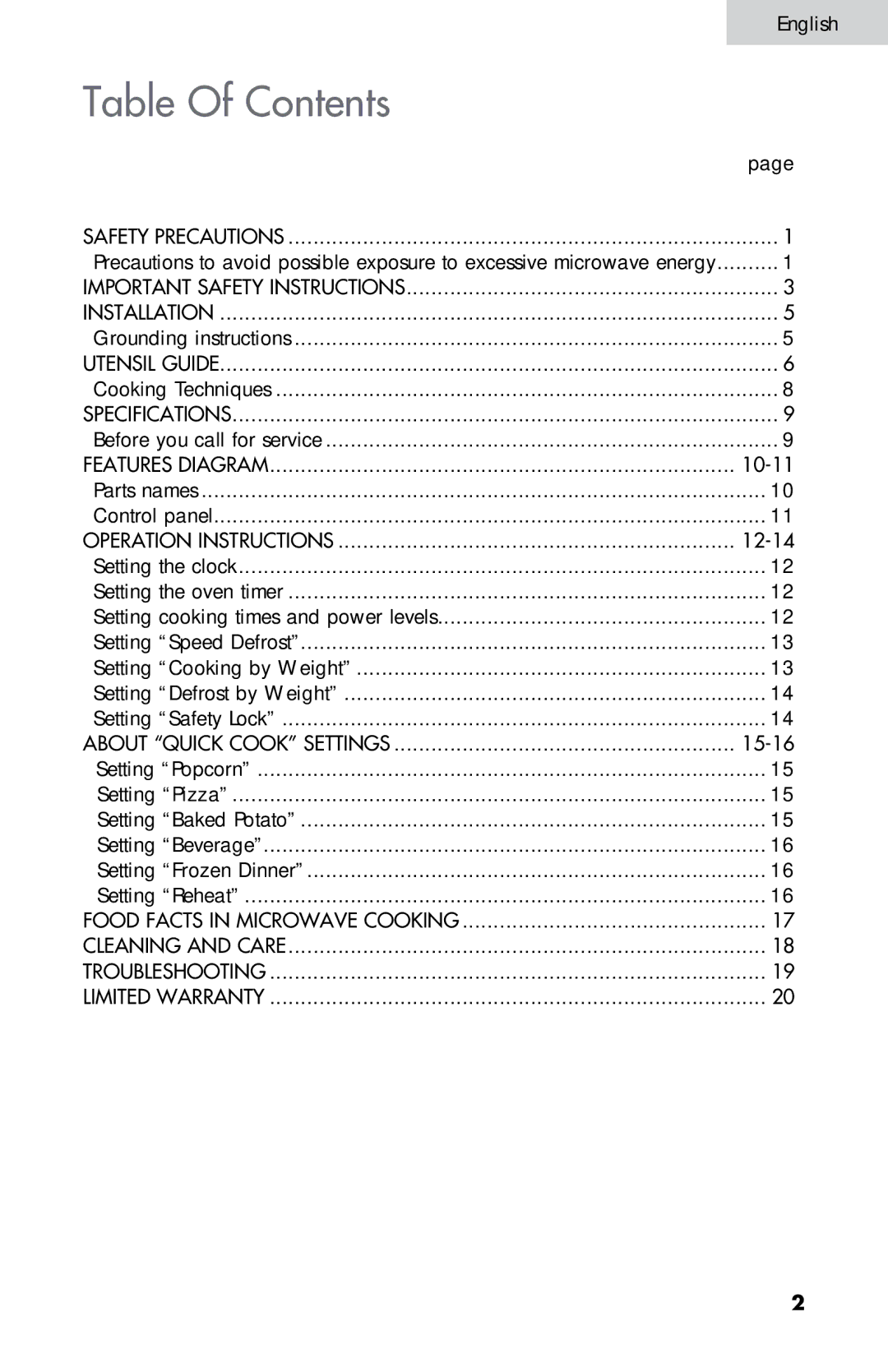 Summit SM900BL, SM900WH user manual Table Of Contents 