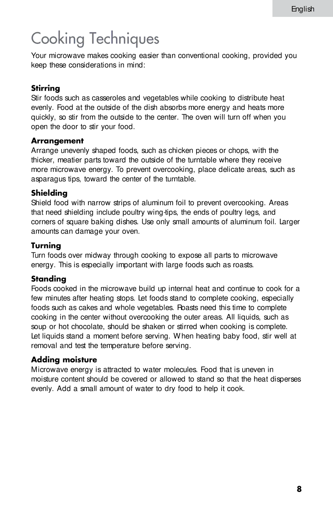 Summit SM900BL, SM900WH user manual Cooking Techniques 