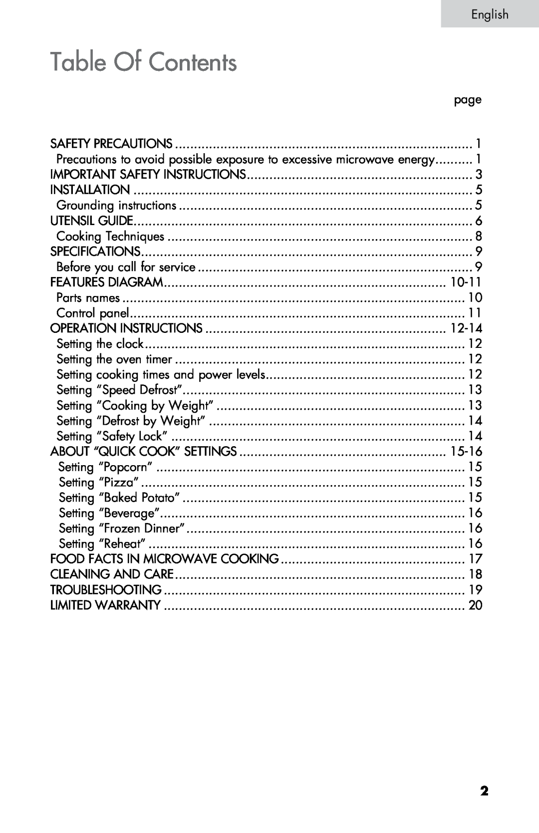 Summit SM900BL, SM900WH user manual Table Of Contents 