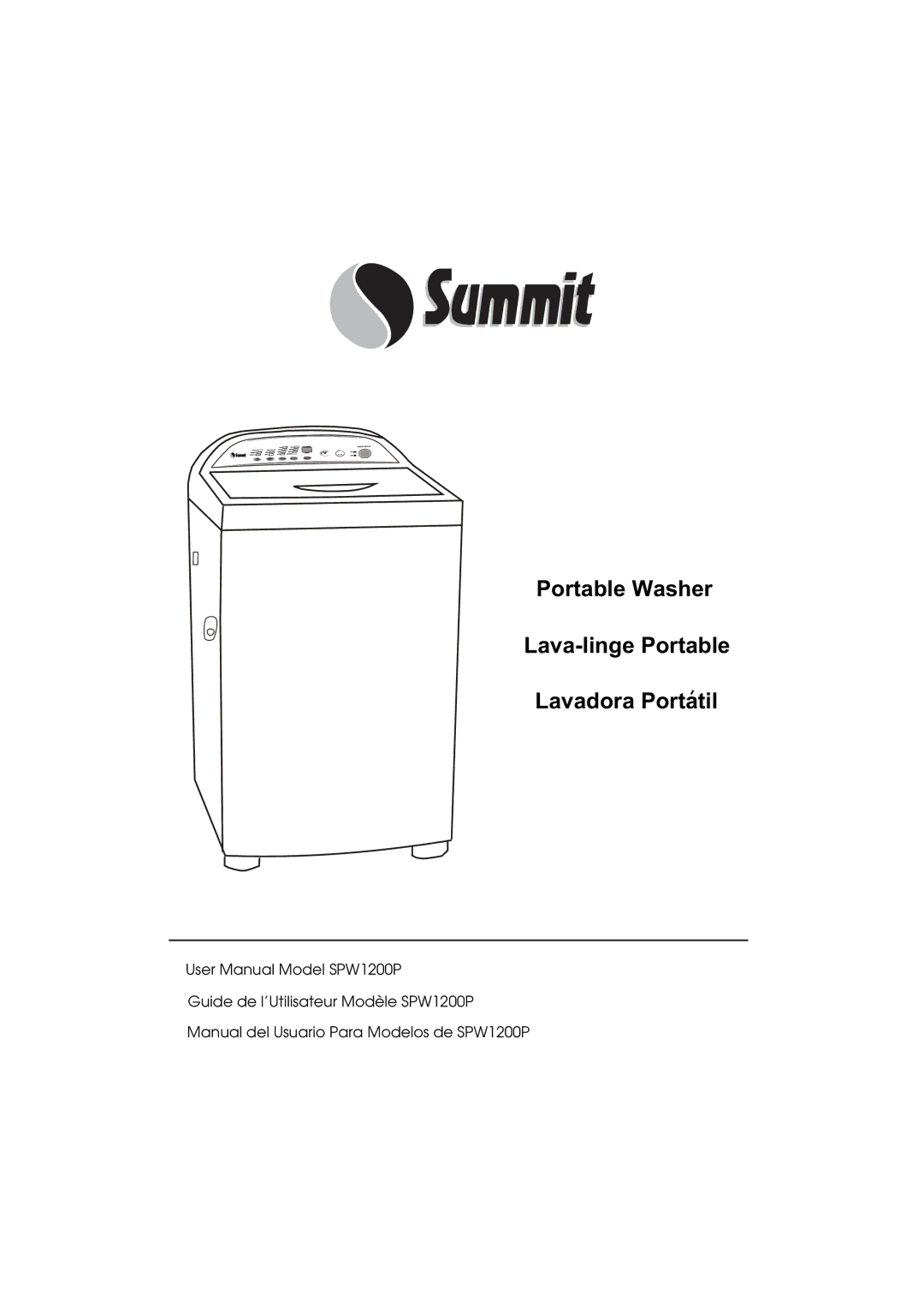 Summit SPW1200P user manual Portable Washer Lava-linge Portable Lavadora Portatil 