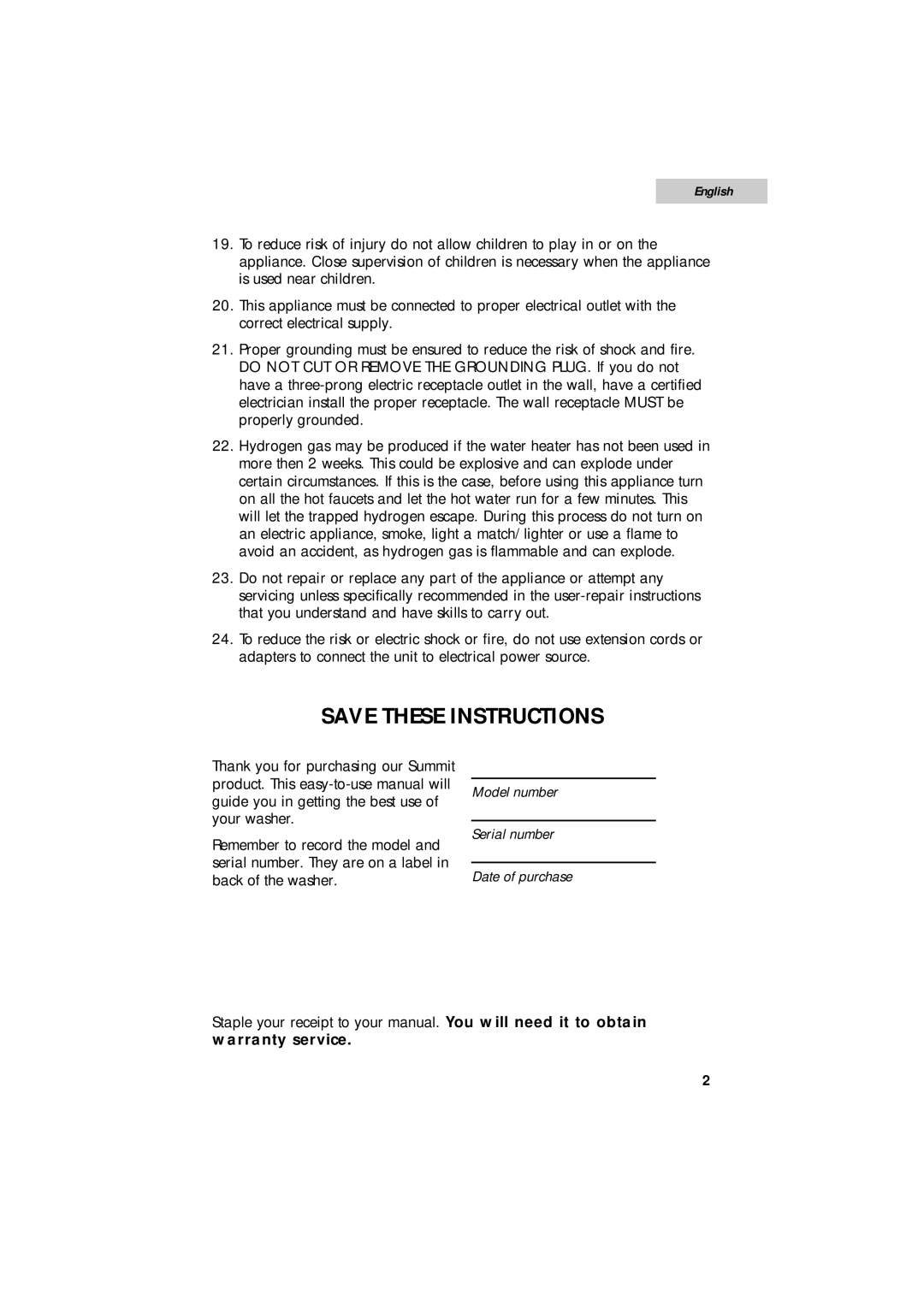 Summit SPW1200P user manual Warranty service 