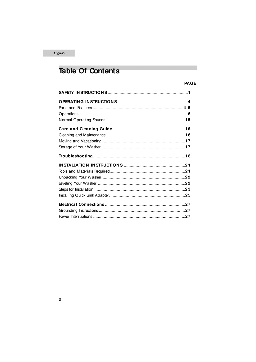 Summit SPW1200P user manual Table Of Contents 