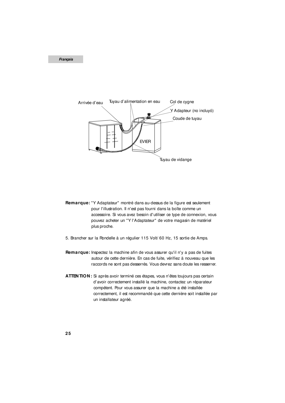 Summit SPW1200P user manual Evier 