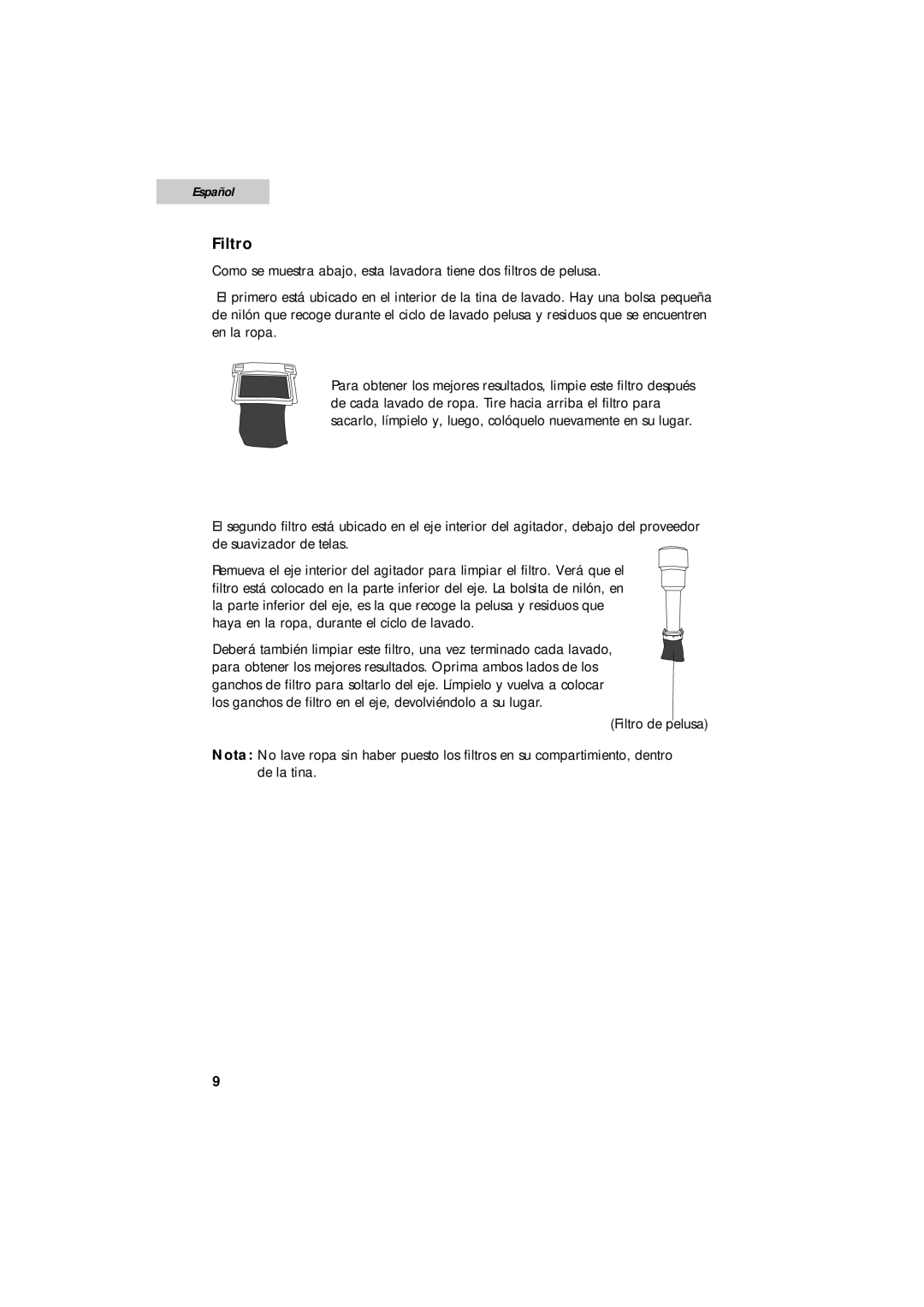 Summit SPW1200P user manual Filtro 