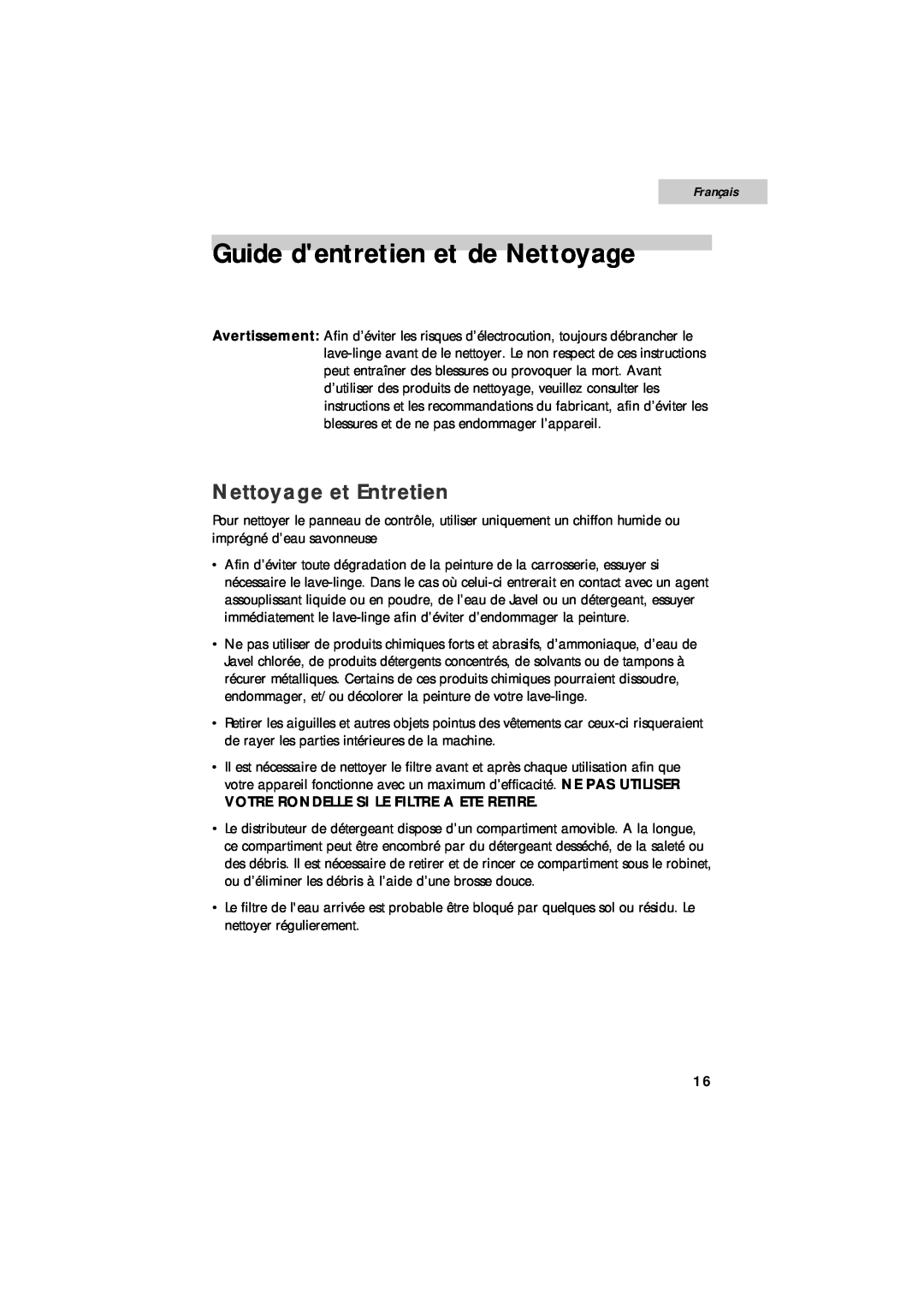 Summit SPW1200P user manual Guide dentretien et de Nettoyage, Nettoyage et Entretien, Français 