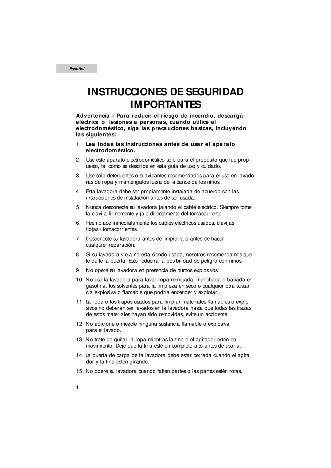 Summit SPW1200P user manual Instrucciones De Seguridad Importantes, Español 