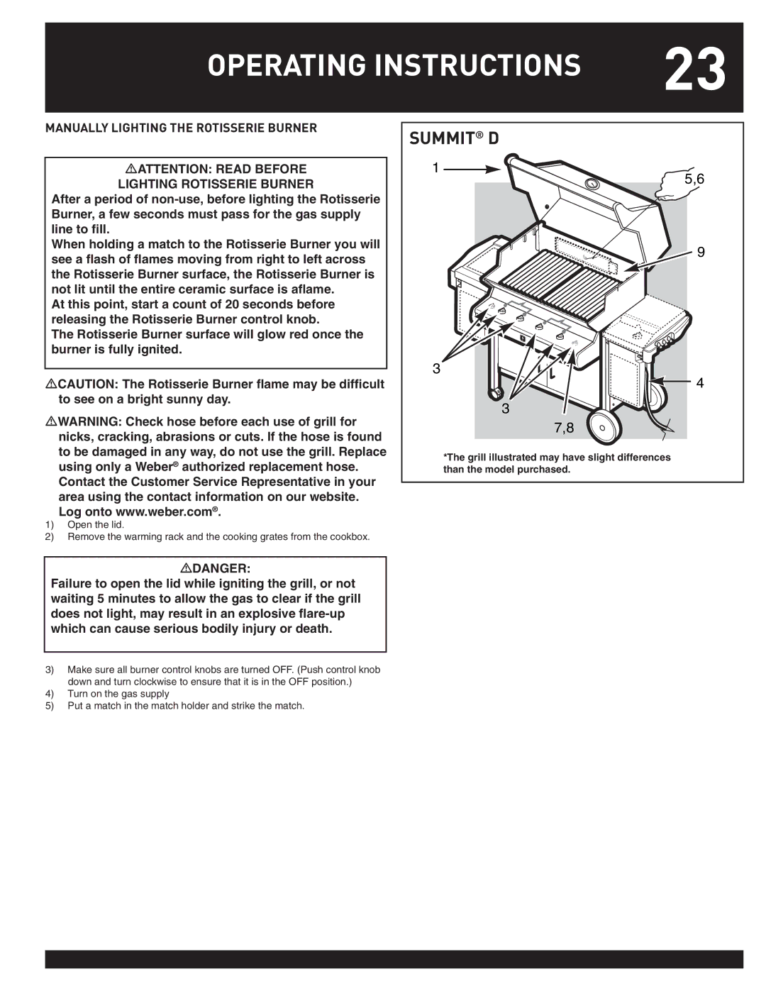 Summit 38044, Summit Natural Gas Grill manual Manually Lighting the Rotisserie Burner 