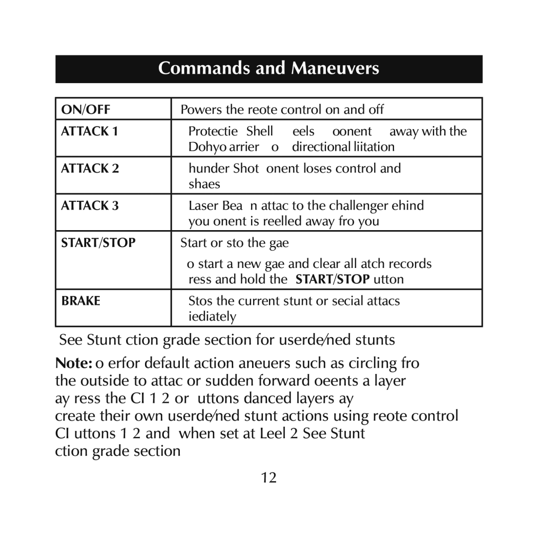 Sumo SL001 manual See Stunt Action Upgrade section for user-defined stunts 