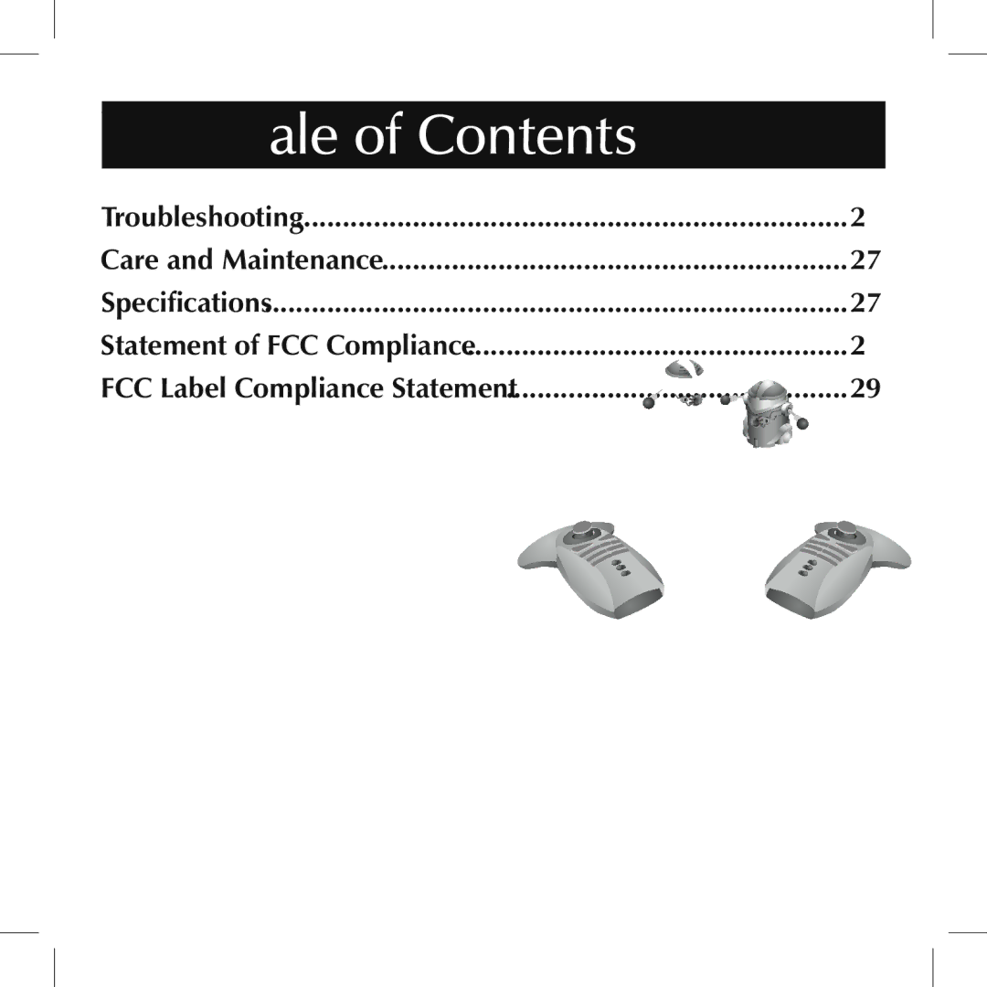 Sumo SL001 manual Table of Contents 