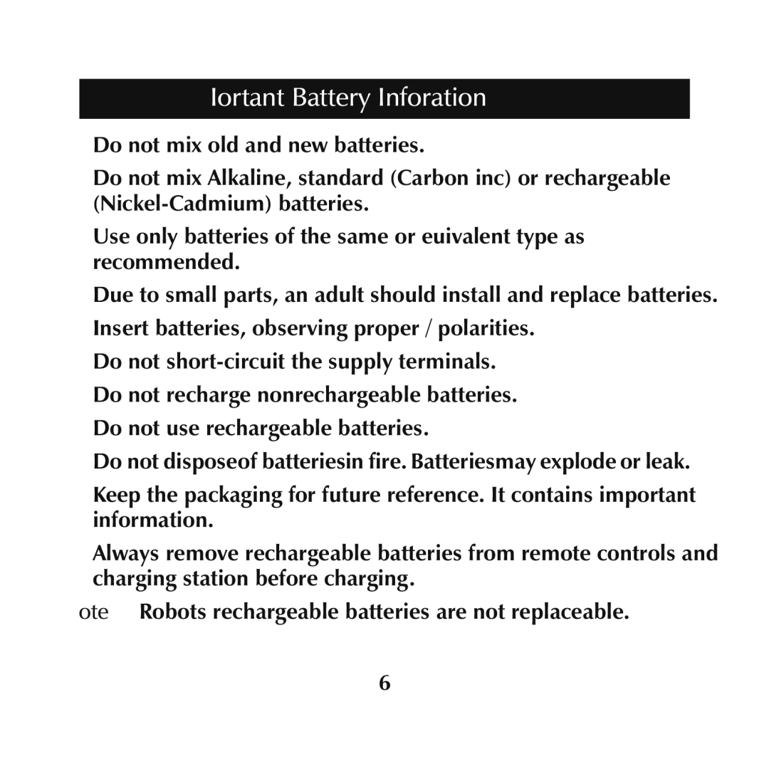 Sumo SL001 manual Important Battery Information 